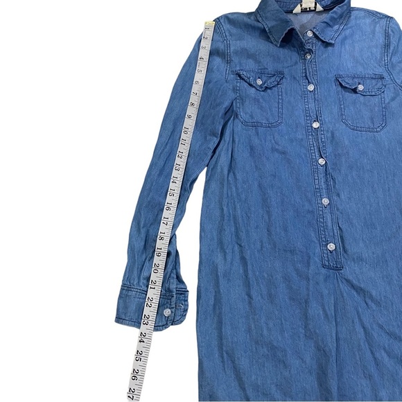 Indigo Rein Women Blue Chambray Button-Front Mini Shirt Dress Sz Sm Denim Pocket - Picture 13 of 14